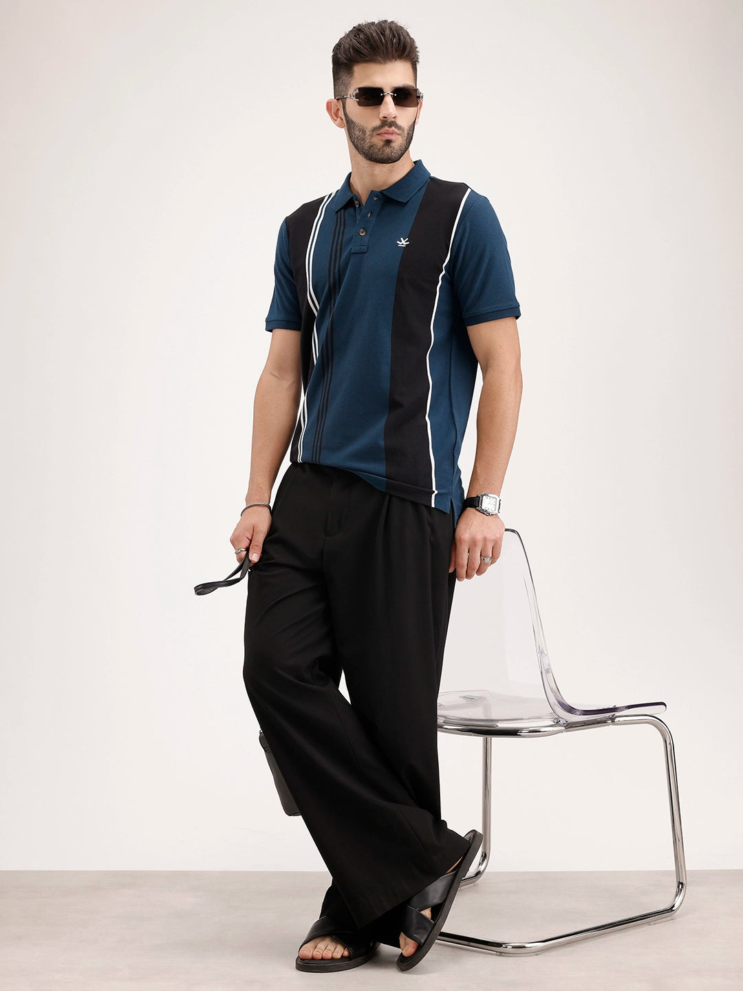 Slim Fit Pannel Printed Polo T-Shirt | Teal