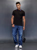 Men's casual polo t-shirt with contrast collar detail | Black