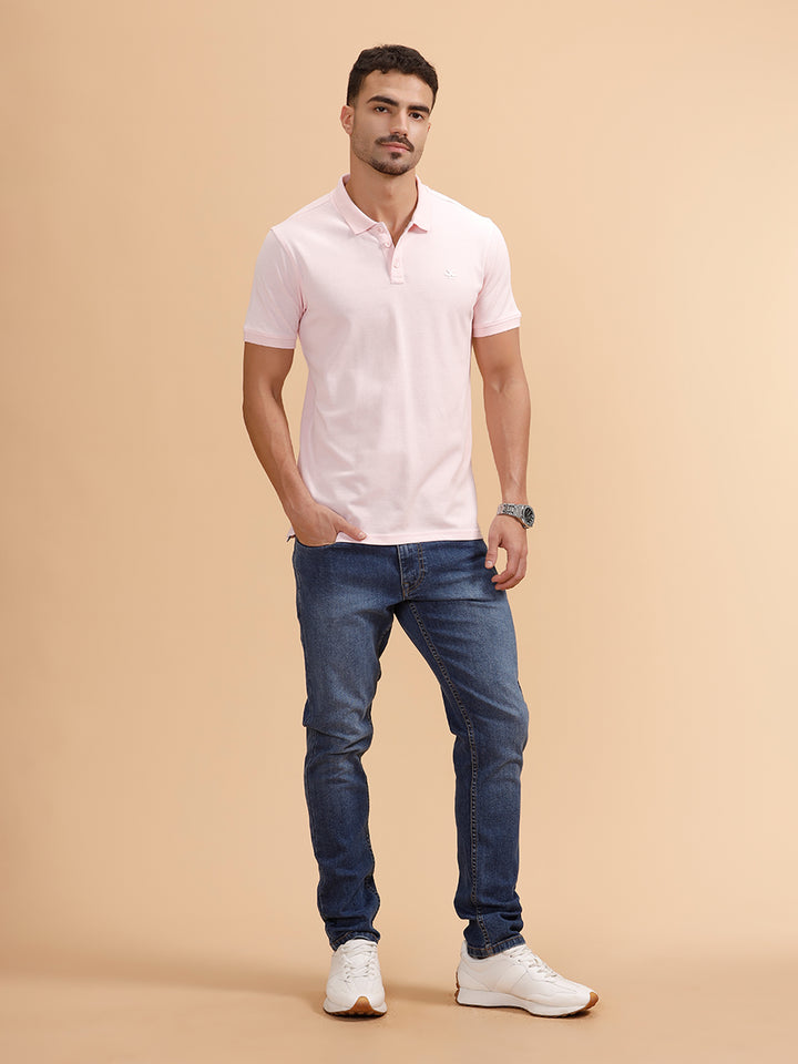 Tonal Logo Printed Slim Fit Polo T-Shirt I White
