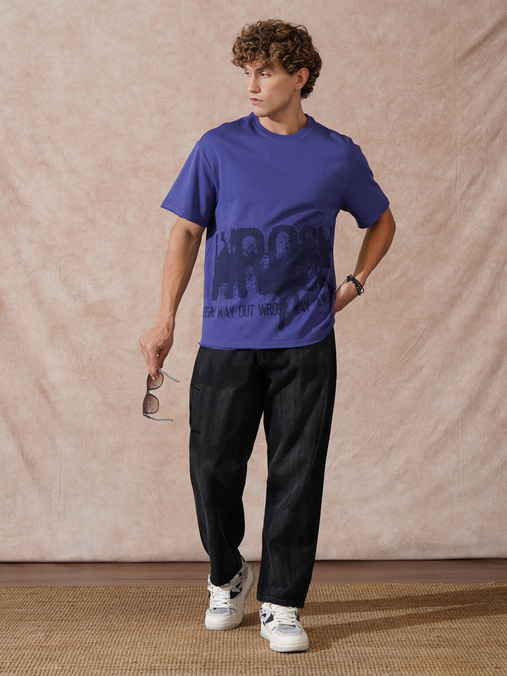 Heavy GSM Distressed Oversized Fit T-Shirt | Blue
