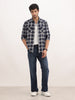 Slim Fit Checkered Double Pocket Shirt | Navy Blue