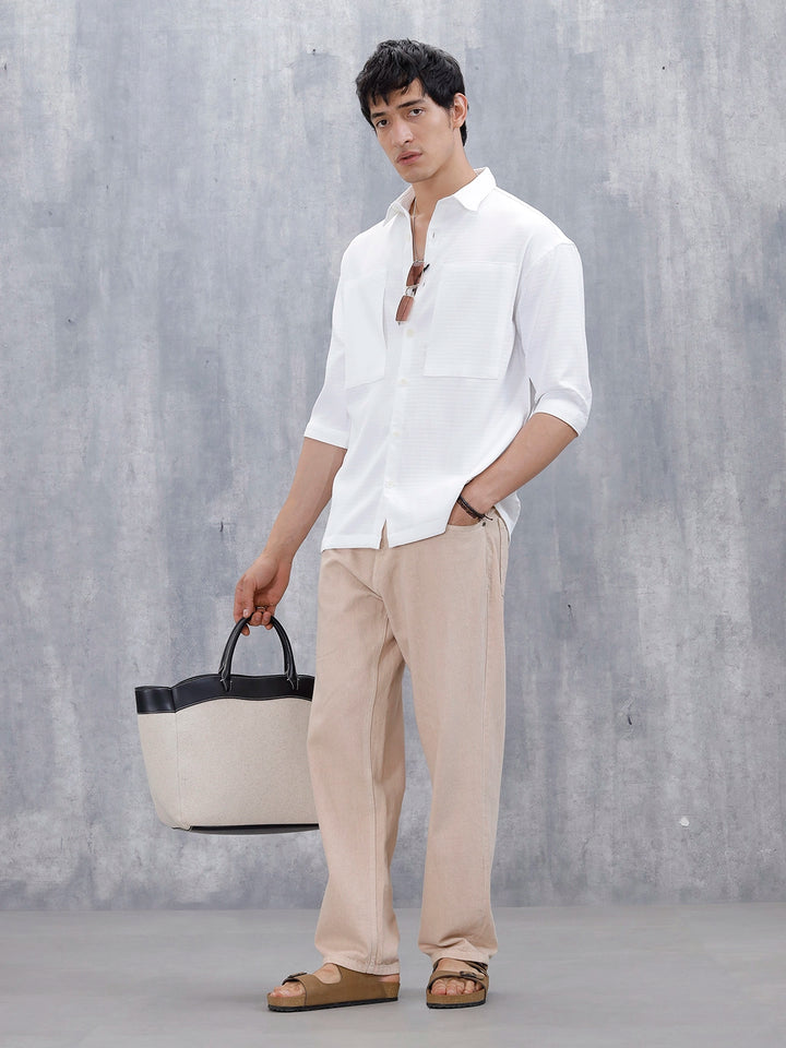 Wrogn Comfort Fit Self Textured Shirt | White