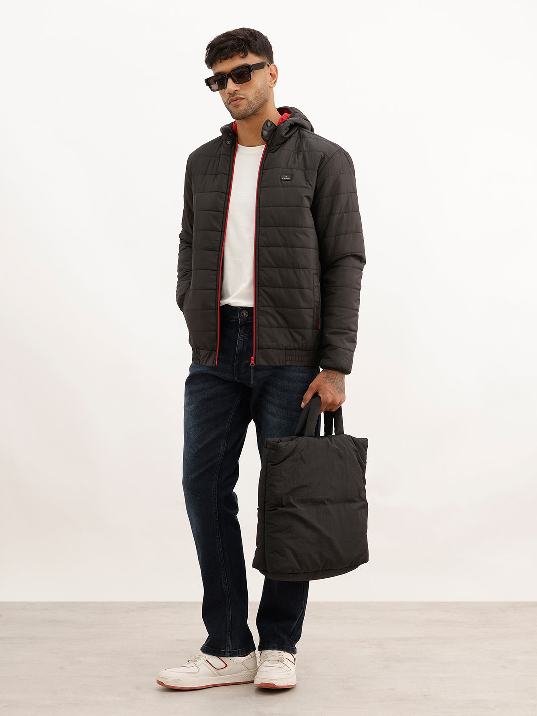 Solid Regular Fit Puffer Jacket | Black