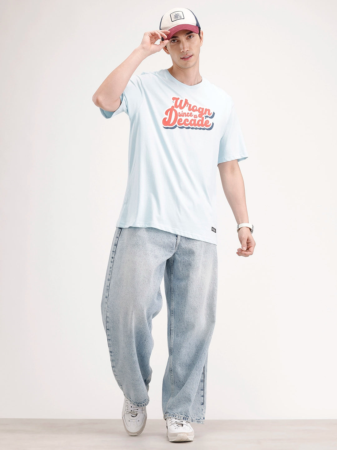 Oversized Placement Printed T-Shirt | Light Blue