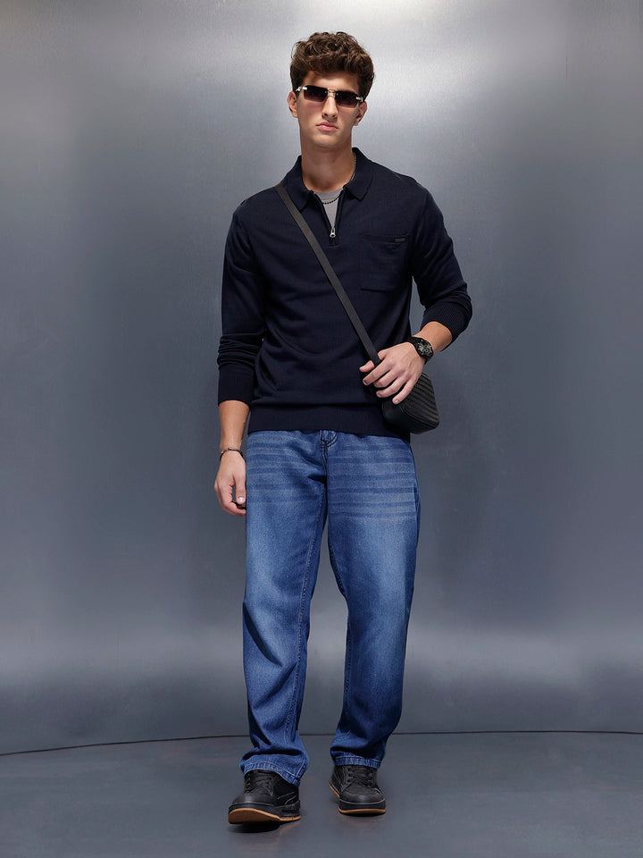 Men's Casual Slim Fit Sweater  | Navy Blue