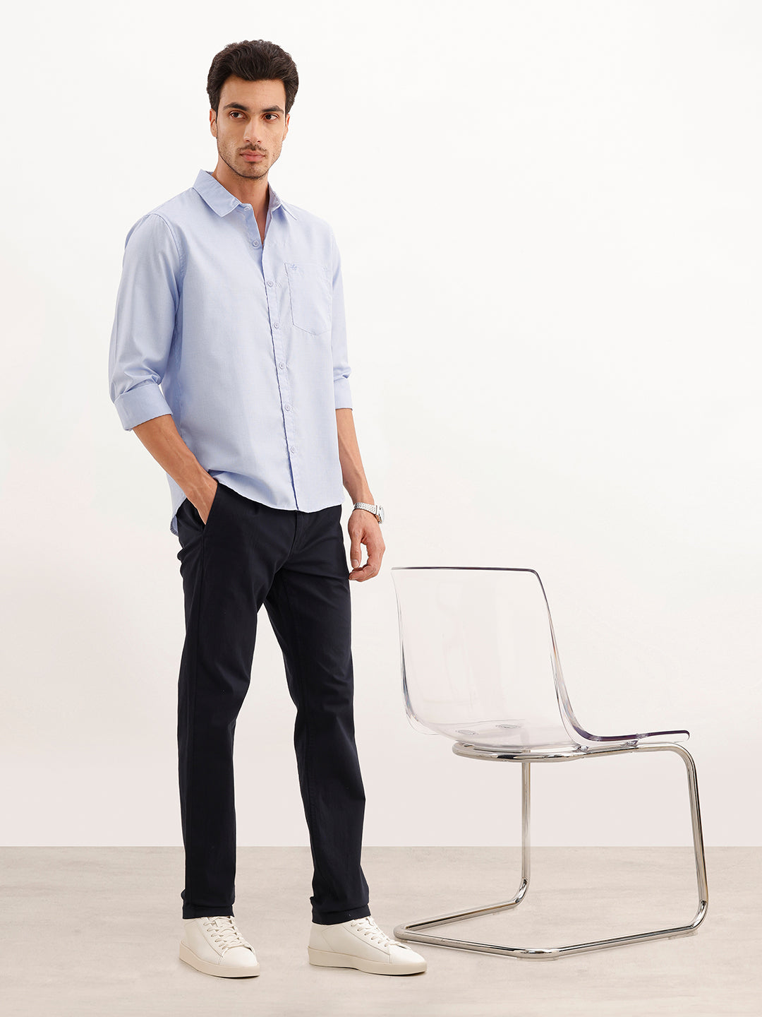 Solid Regular Fit Full Sleeve Shirt | Light Blue | WWSH9199F