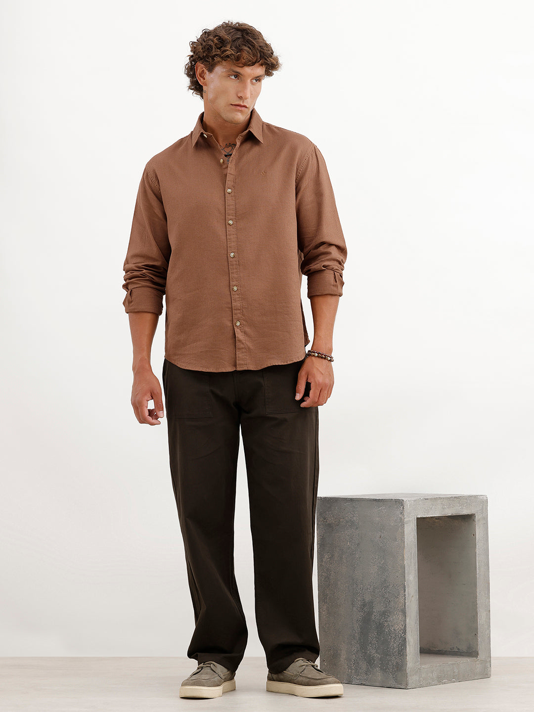 Solid Loose Fit Trouser | Brown