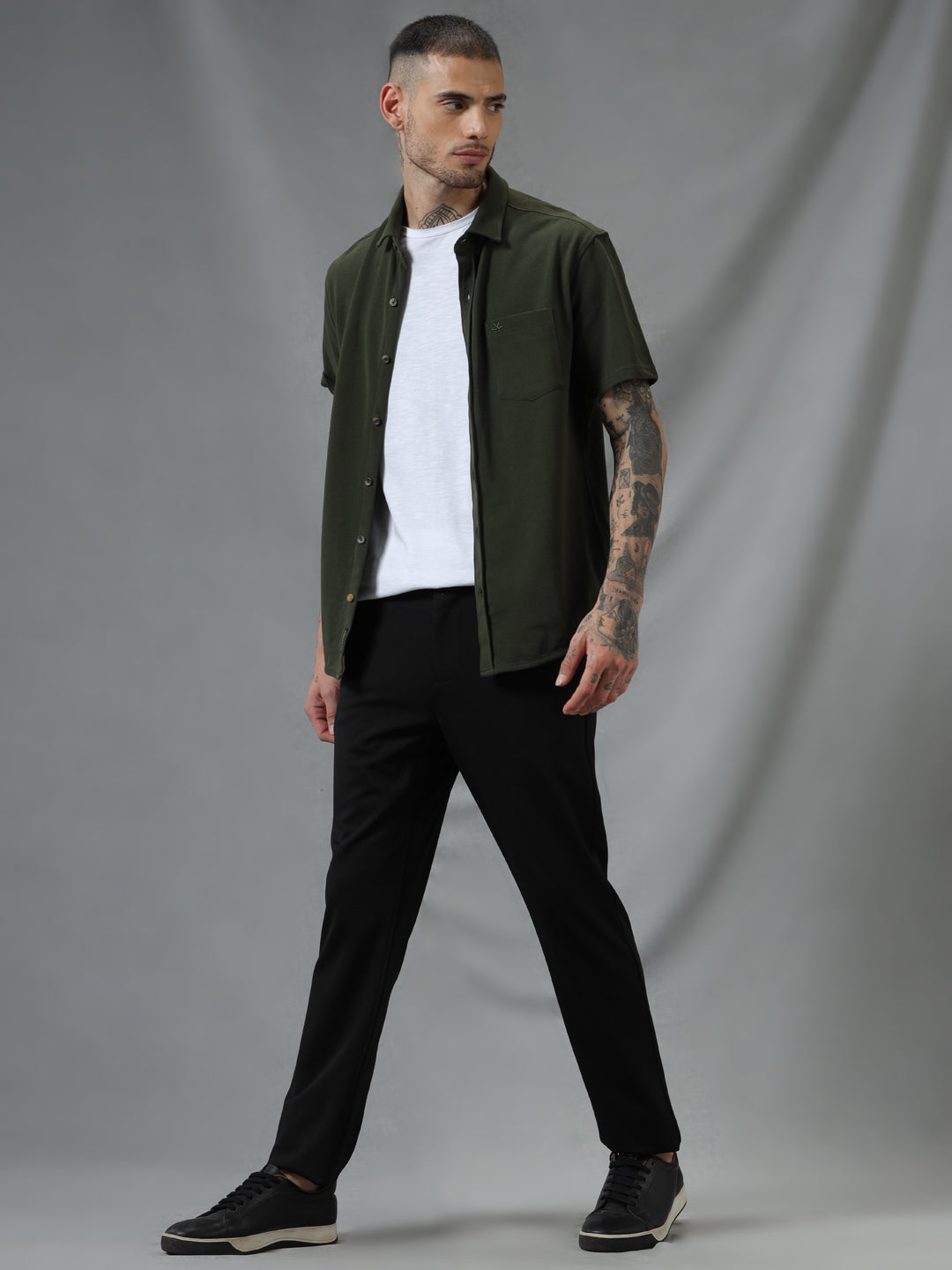 Olive Button Up Pique Shirt