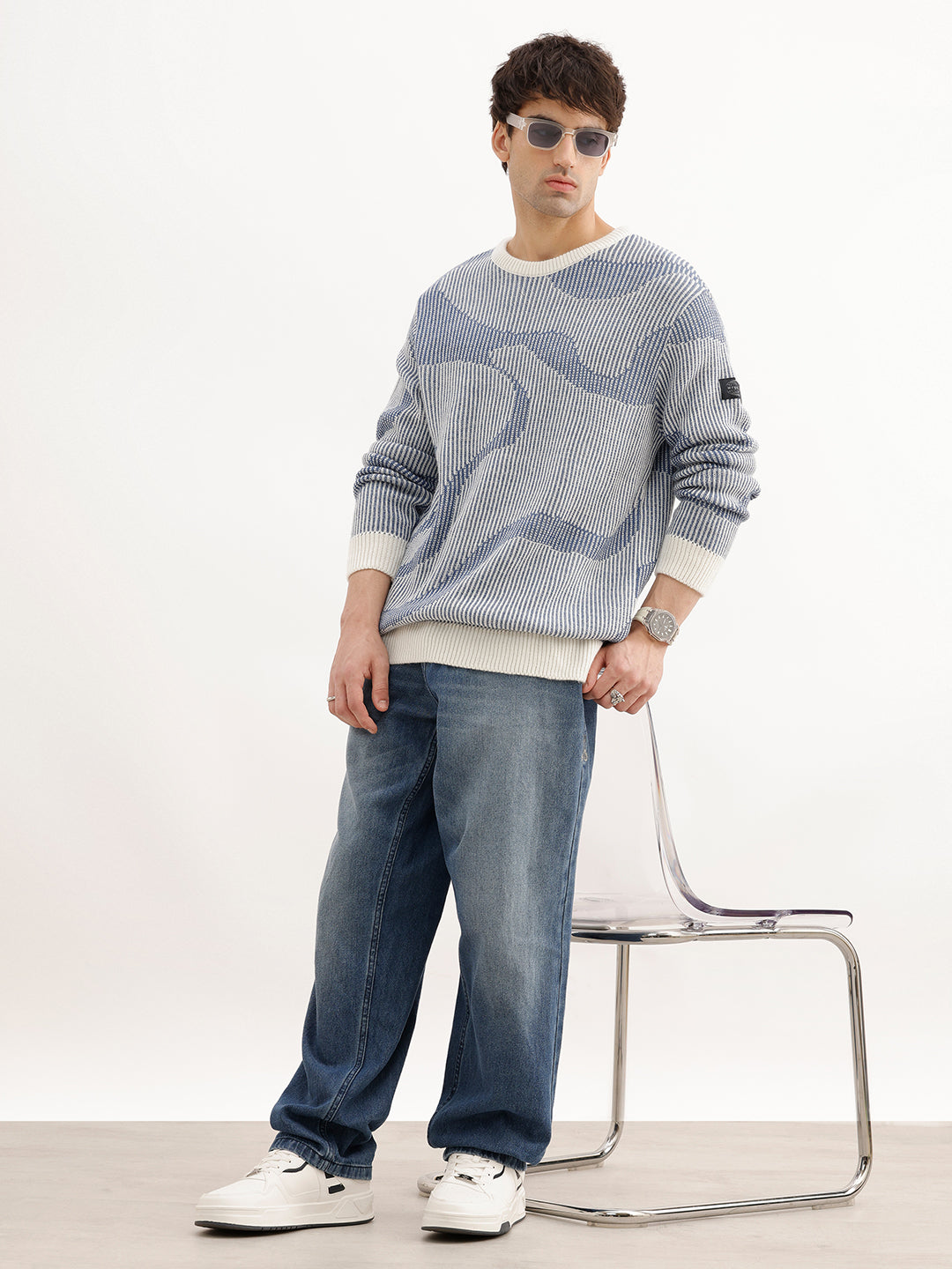 Classic Jacquard Full Sleeve Sweater | Blue | WSW02FSRE1090W