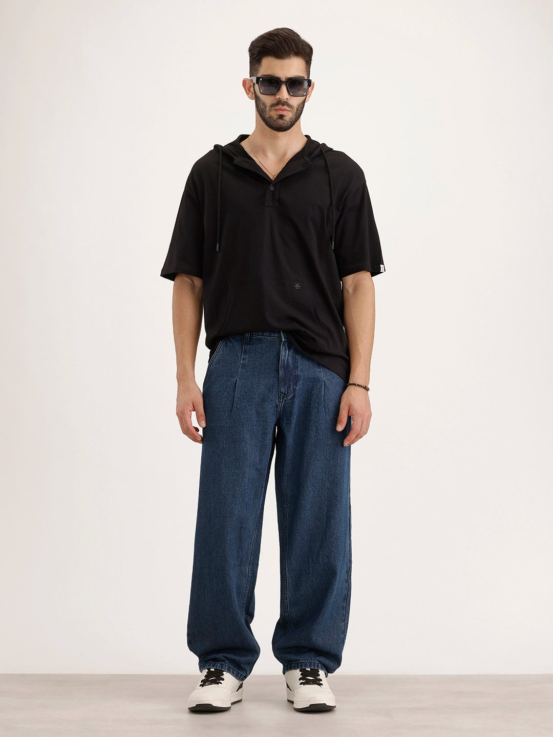 Loose Pleate Fit Denim Jeans | Blue