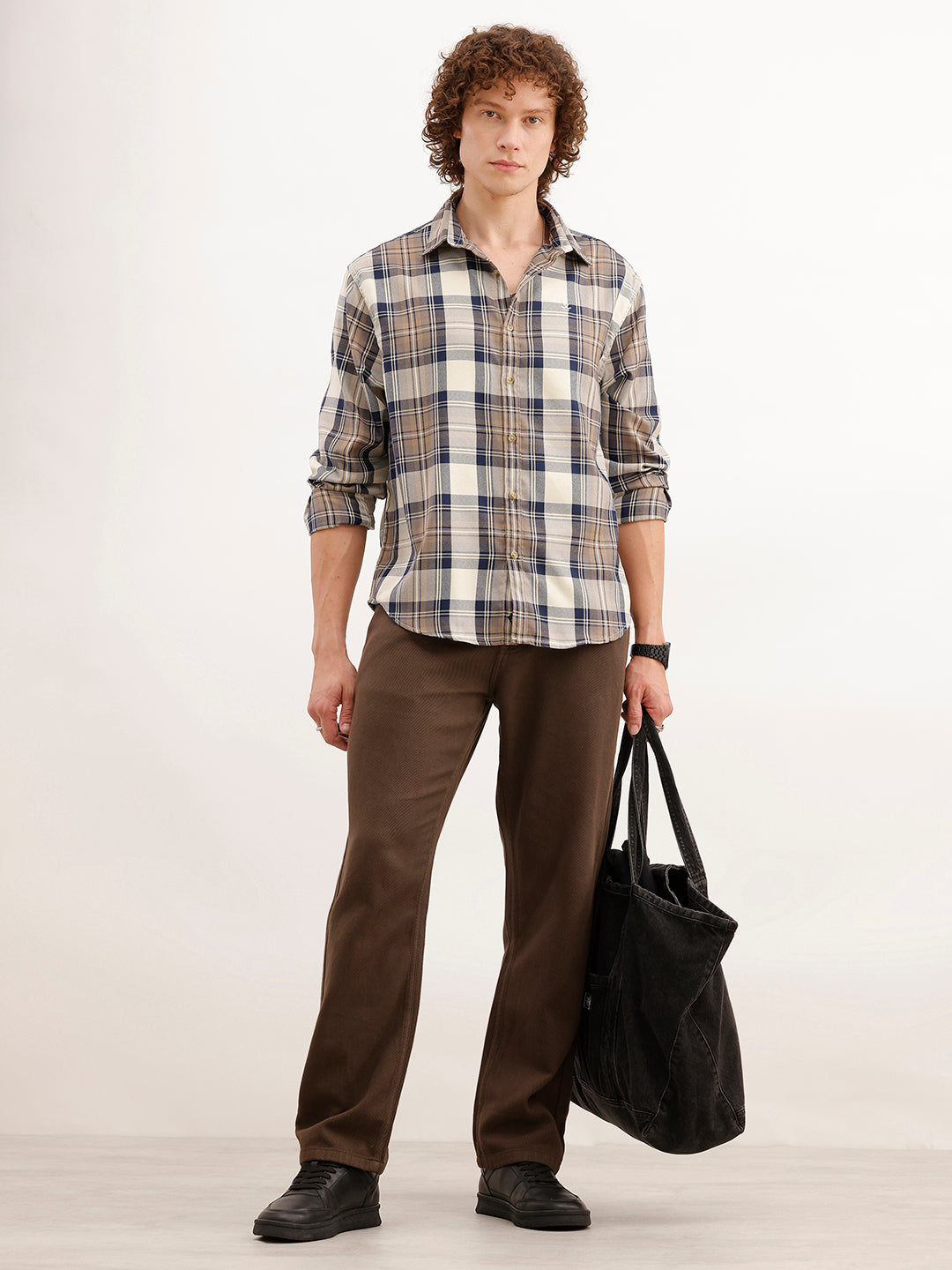 Comfort Fit Full Sleeve Checkered Shirt | Beige