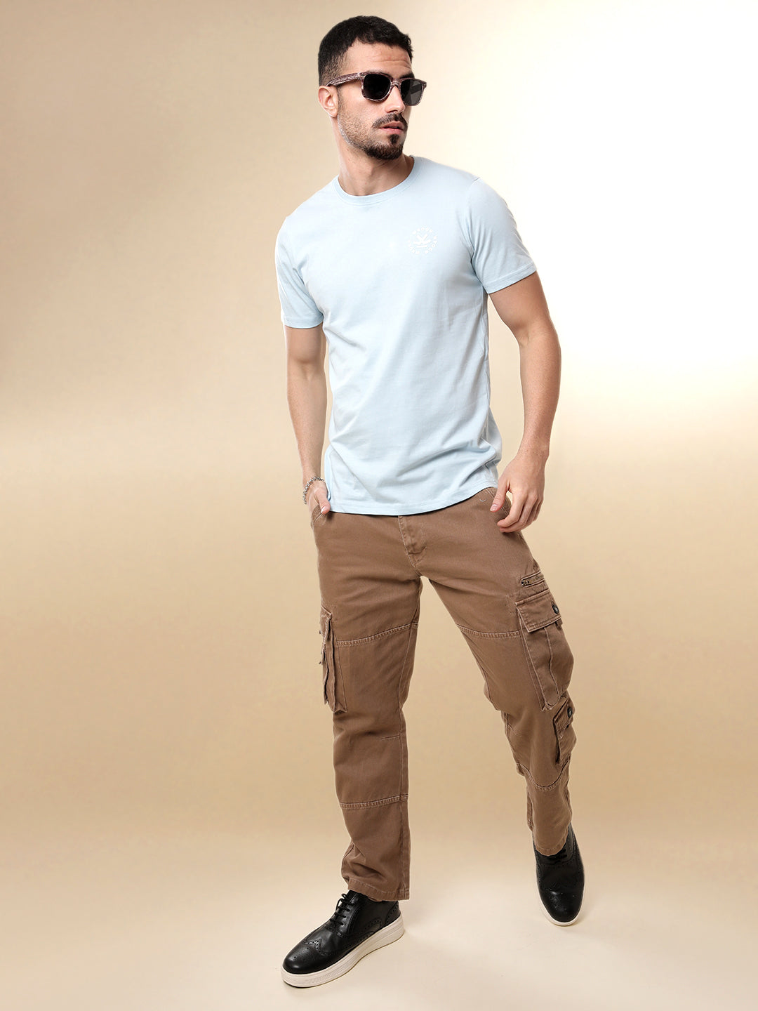 Light Blue Crew Neck Casual T-Shirt