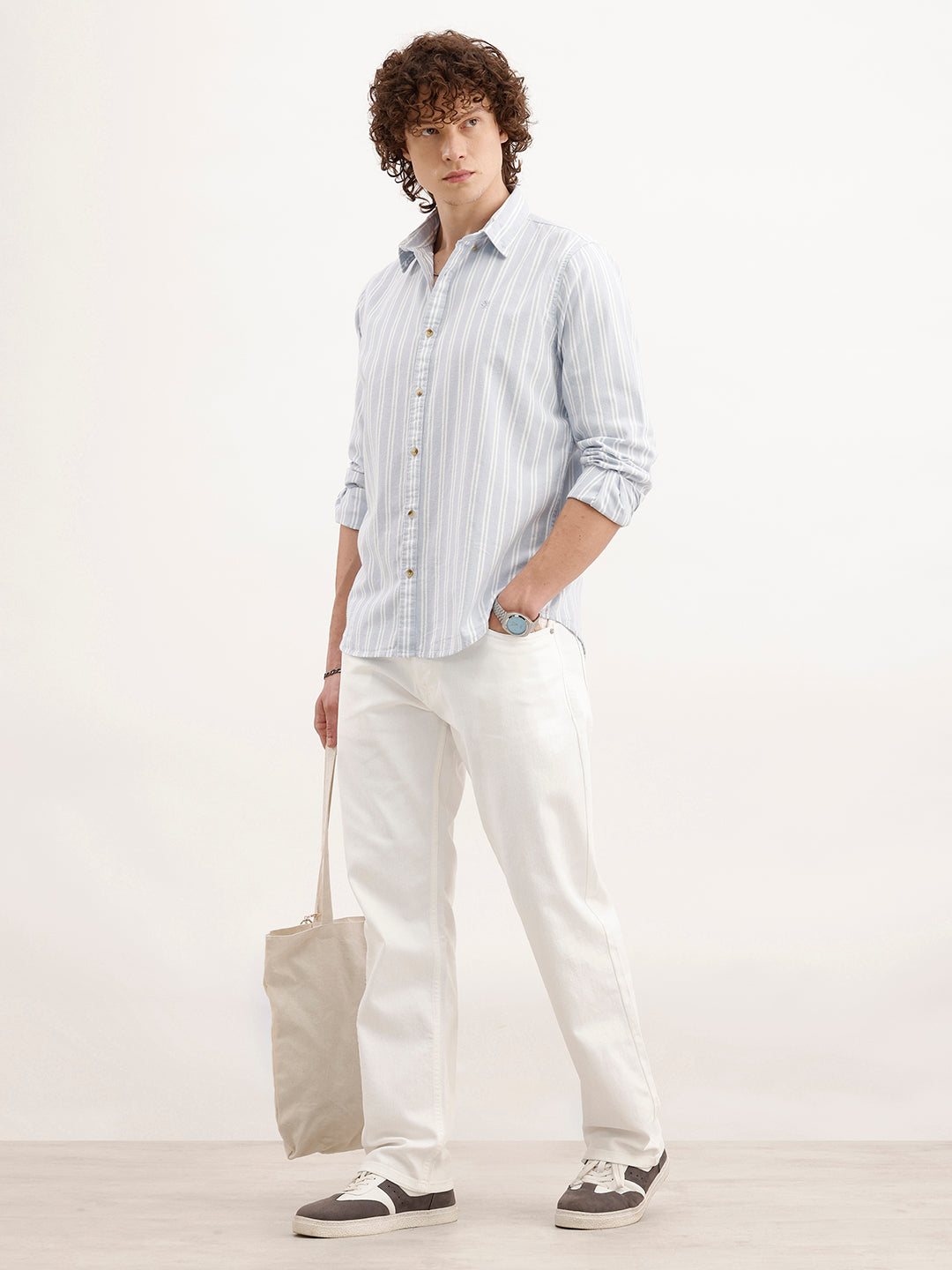 Slim Fit Striped Cotton Shirt  | Light Blue