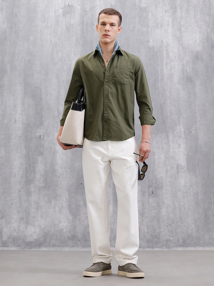 Solid Full Sleeve Regular Fit Shirt | Olive