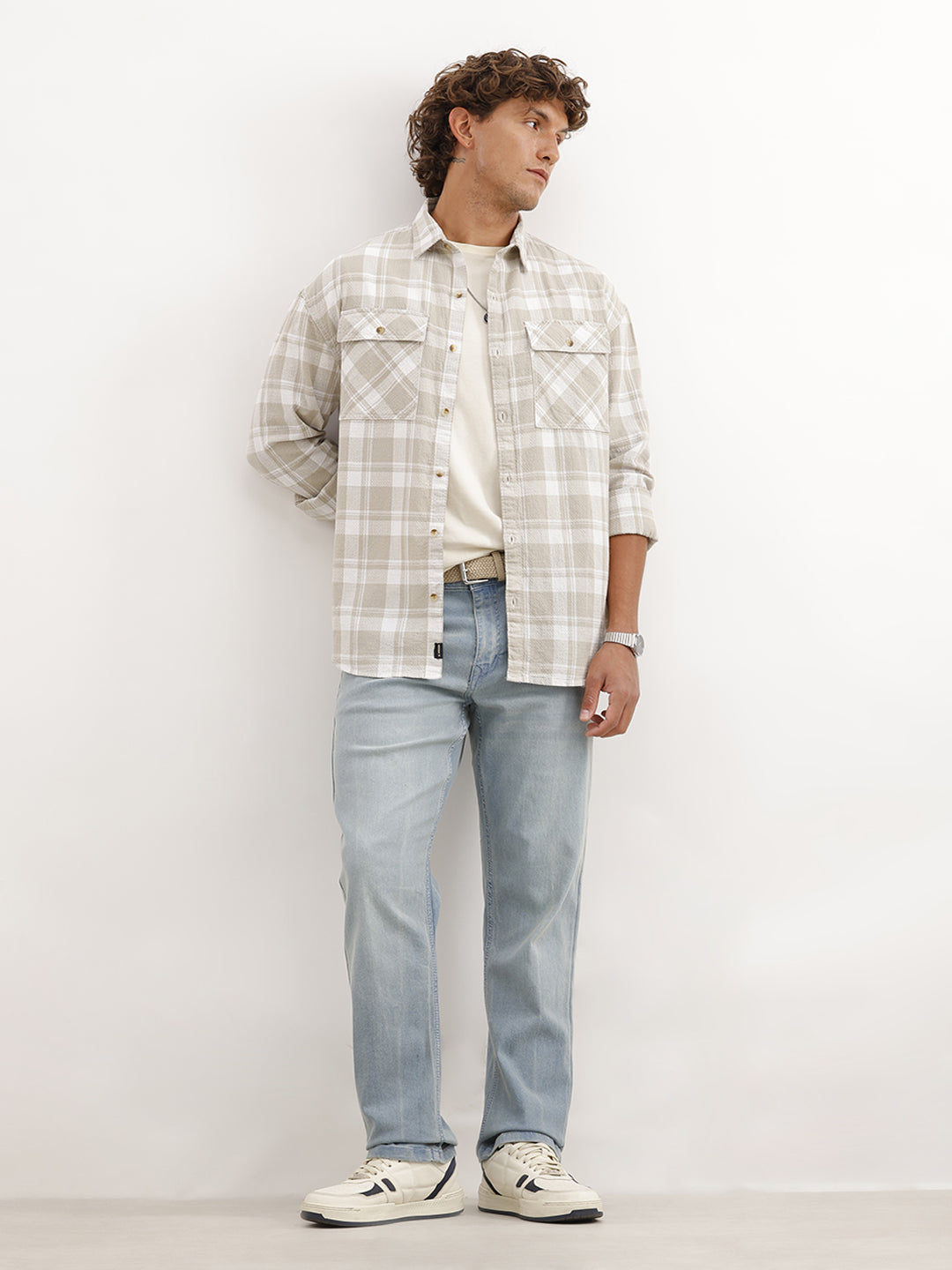 Double Pocket Checkered Shirt | Beige