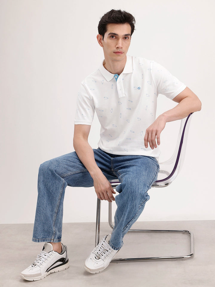 Slim Fit AOP Polo T-Shirt | White