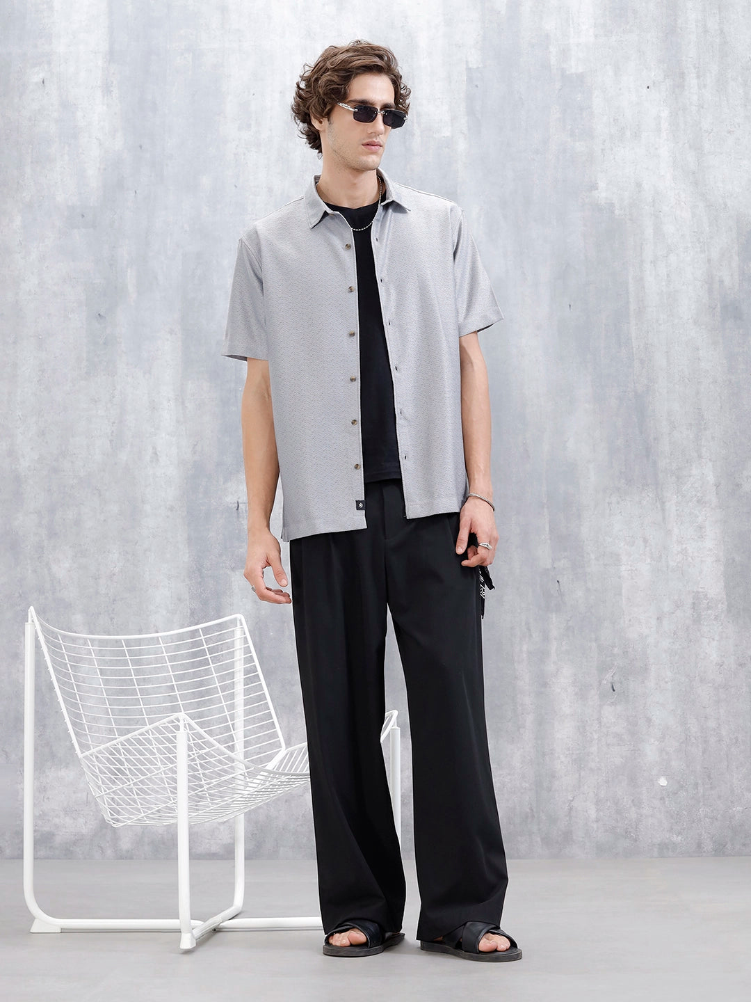 Men's Casual Short Sleeves Textured Shirt | Grey