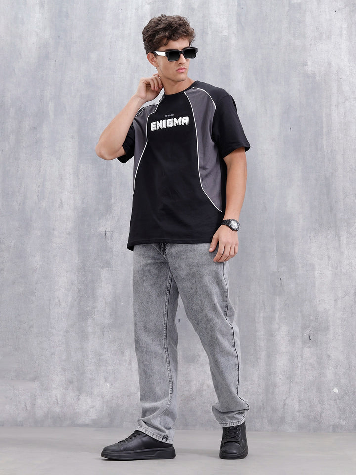 Casual Men Sporty Look Oversized Fit Tee With Print | Black