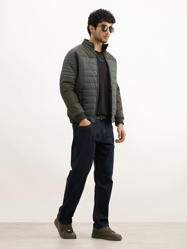 Solid Regular Fit Puffer Jacket | Olive