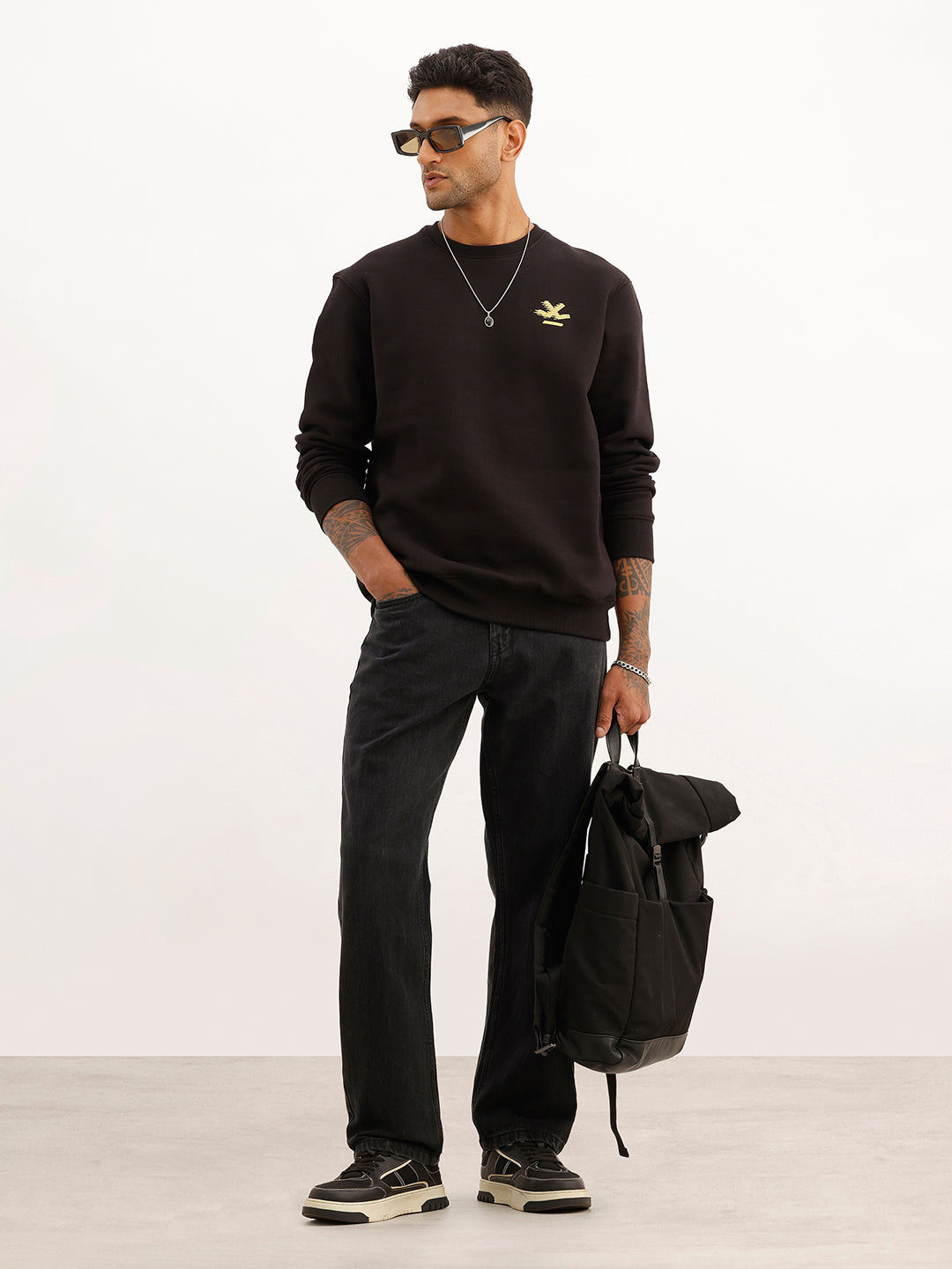 Comfort Fit Placement Printed Sweatshirt | Black