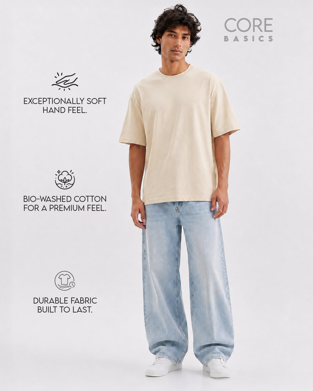 Core Basics Oversized Fit T-Shirt | Essential | Beige | WTS01HSSL1313W