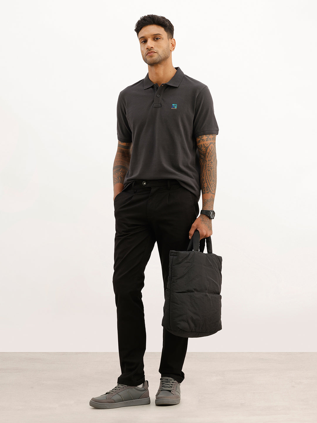 Classic Embroidered Patch Polo T-Shirt | Grey