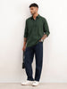 Textured Half Placket Full Sleeve Shirt | Dark Green