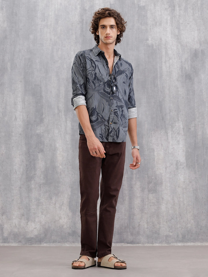 Printed Corduroy Slim Fit T-Shirt With Plush Handfeel | Black