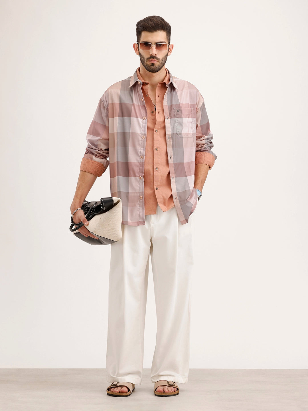 Oversized Fit Checkered Shirt | Pink