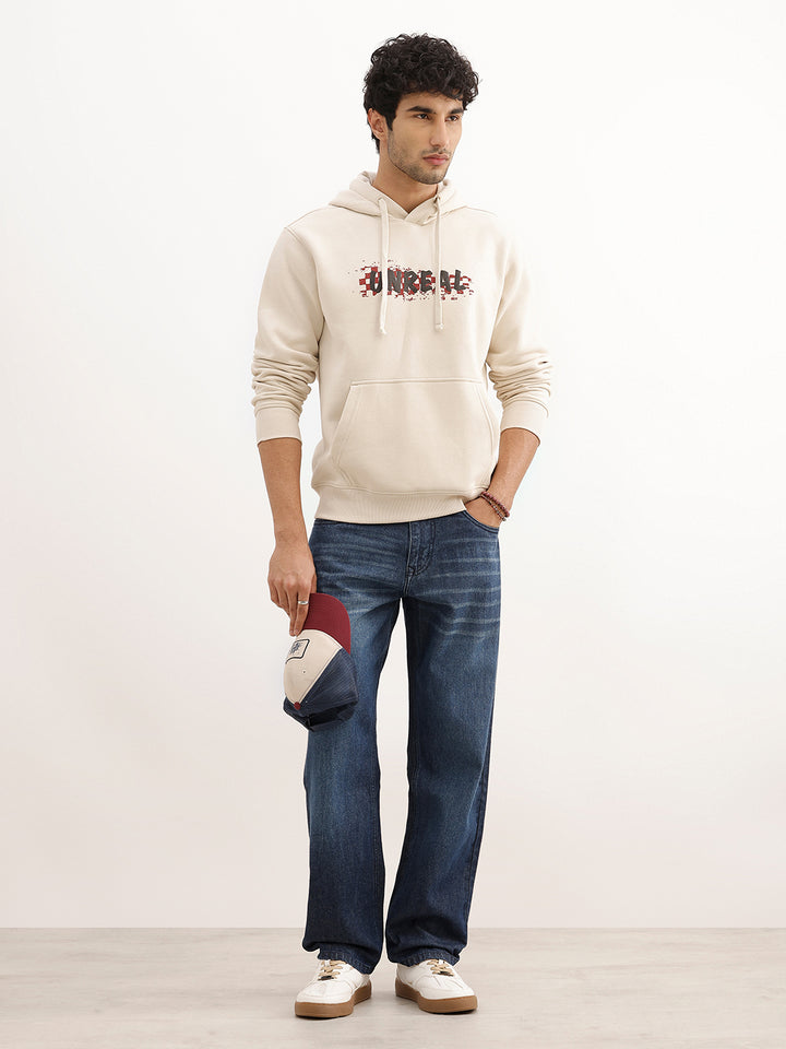 Classic Placement Printed Hooded Sweatshirt | Beige