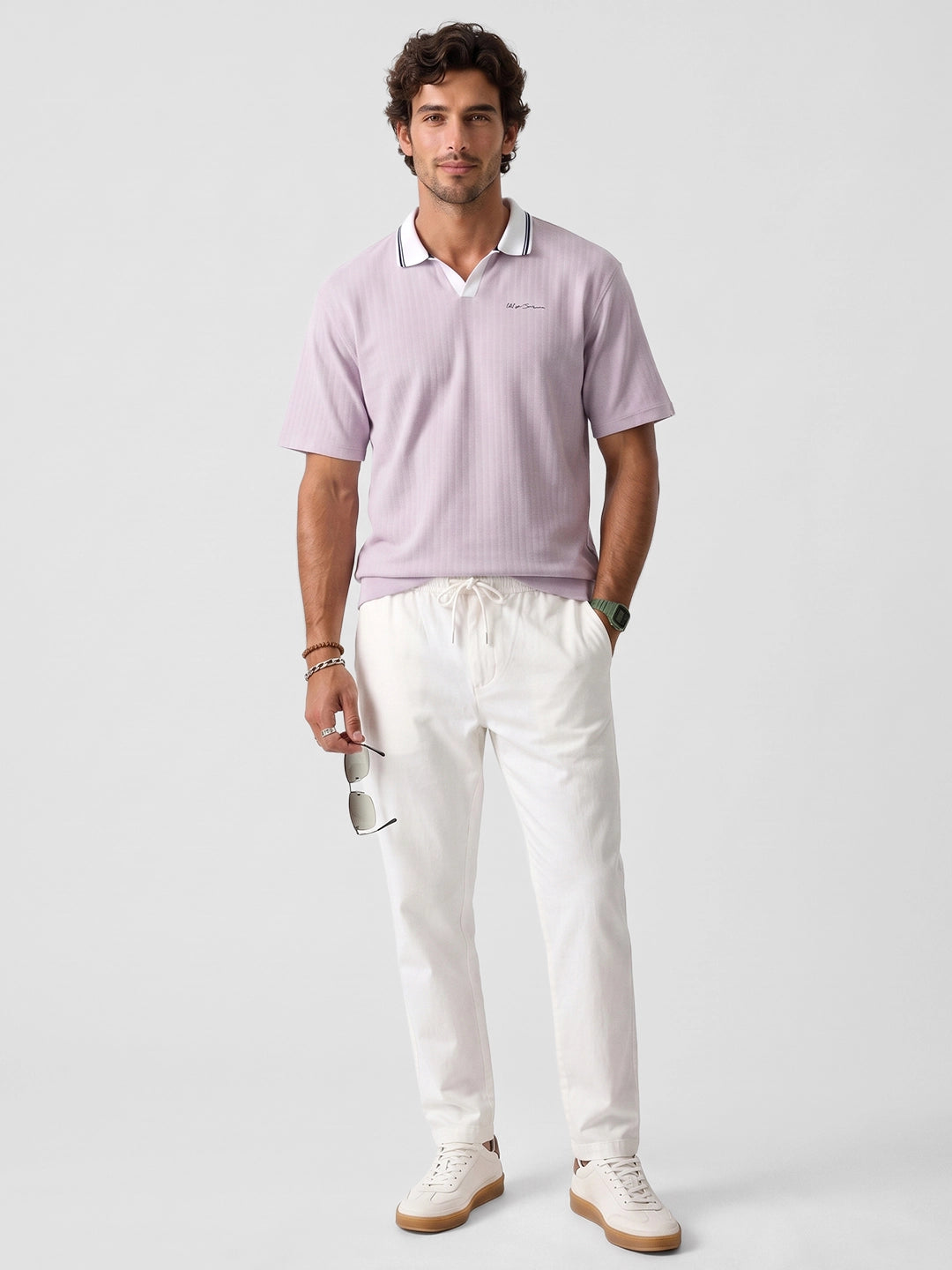 Oversized Fit Contrast Collar Polo T-Shirt | Pink