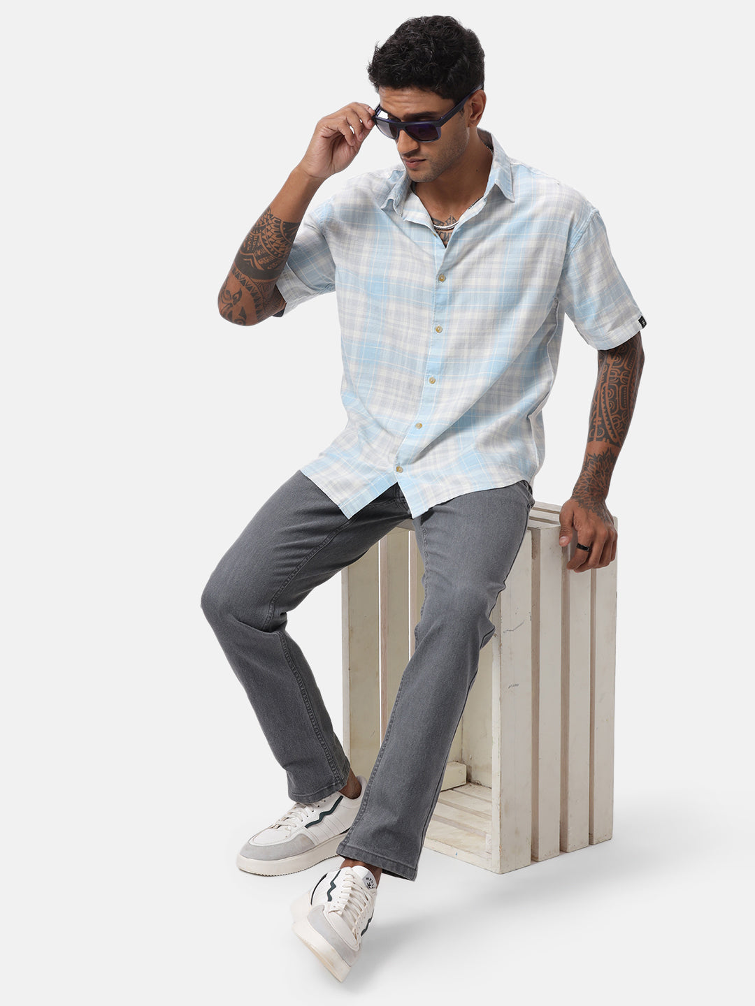 Subtle Blue Checkered Casual Shirt