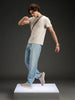 Wrogn Men's Casual Straight Fit Jeans with Contrast Stitch Detail | Light Blue