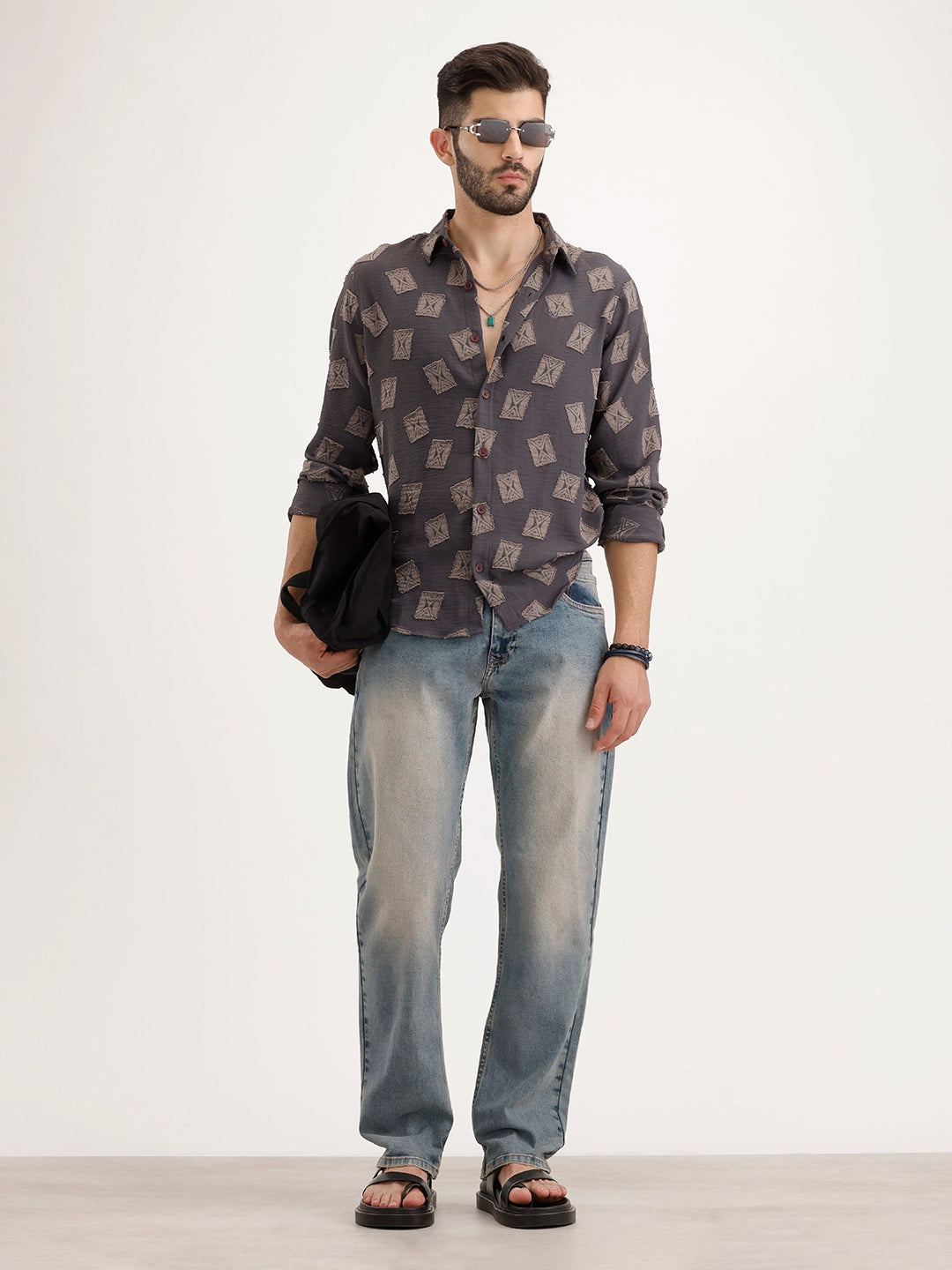 Regular Fit AOP Jacquard Shirt | Grey