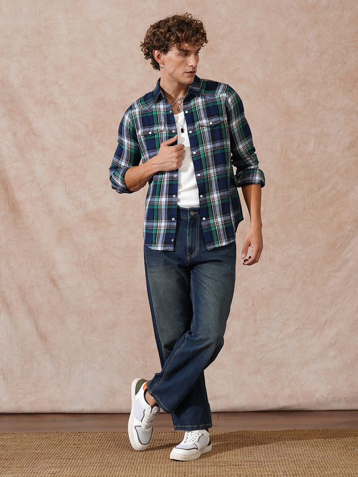 Double Pocket Checked Shirt | Green