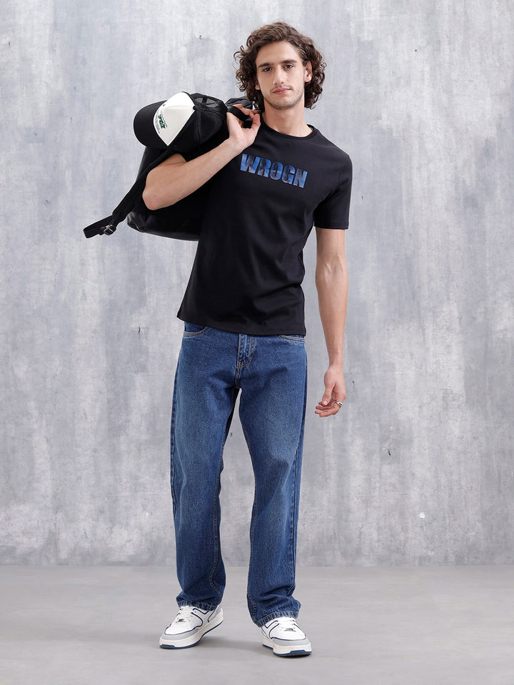 Laser Cut Lenticular Print Slim Fit Cotton T-Shirt | Black