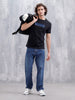 Laser Cut Lenticular Print Slim Fit Cotton T-Shirt | Black