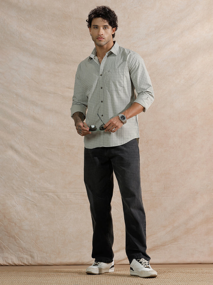 Micro Printed Checked Regular Fit Shirt | Grey