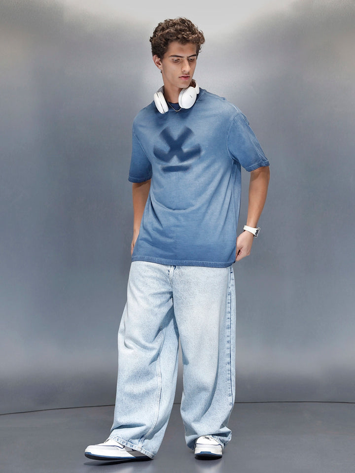 Wrogn branded washed oversized fit t-shirt | Blue