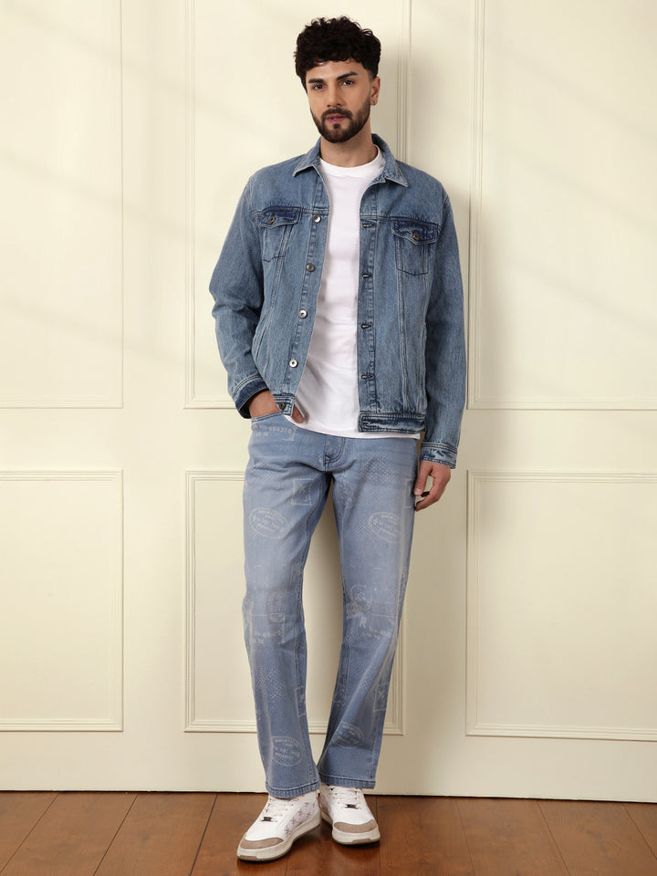 Printed Blue Casual Jeans