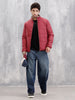 Quilted High Neck Regular Fit Jacket I Maroon