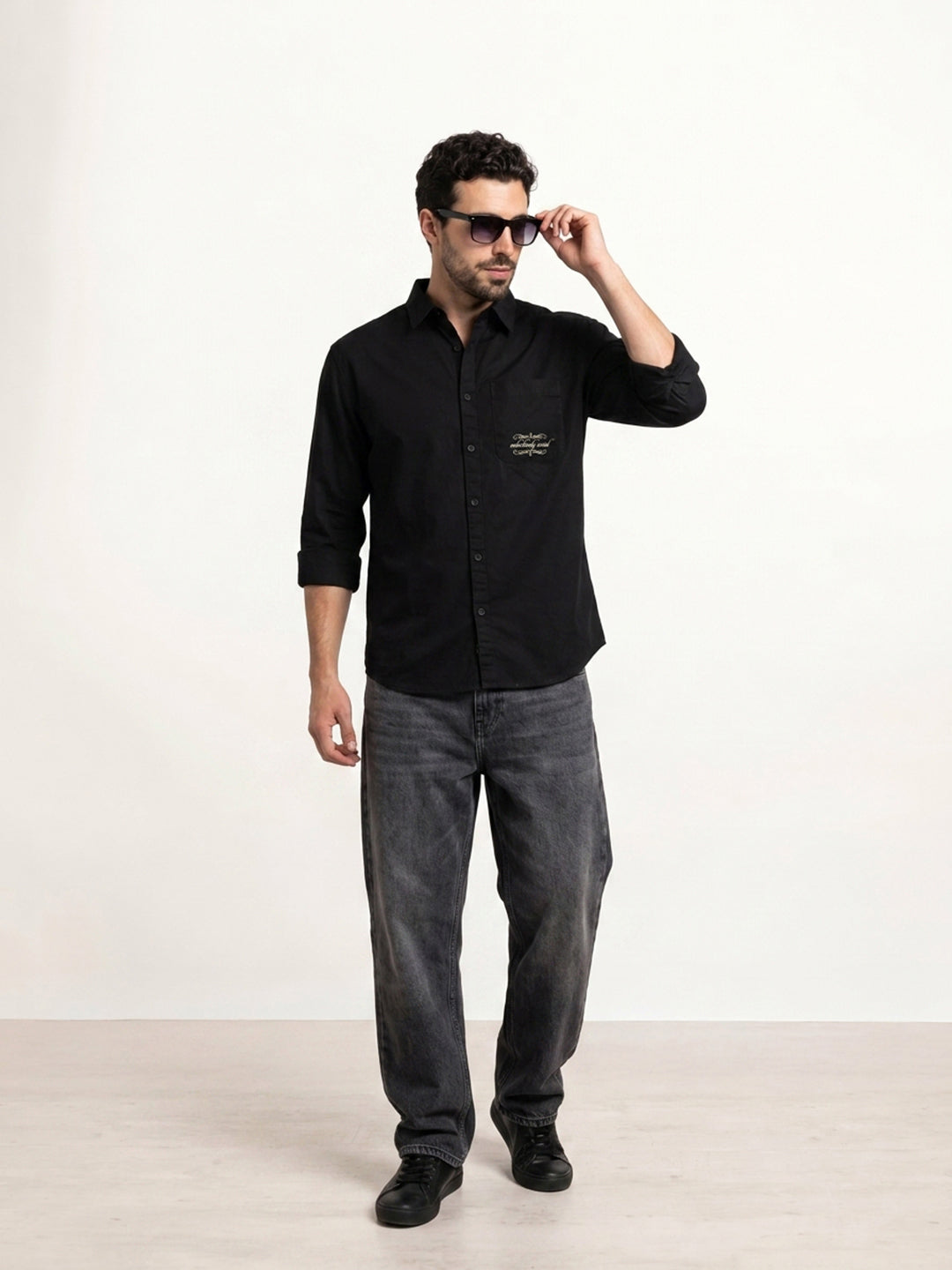 Comfort Fit Placement Printed Shirt | Black