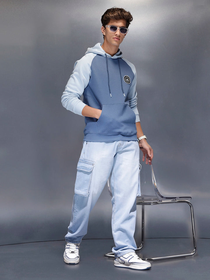 Minimal Dual-Tone Casual Hoodie | Blue