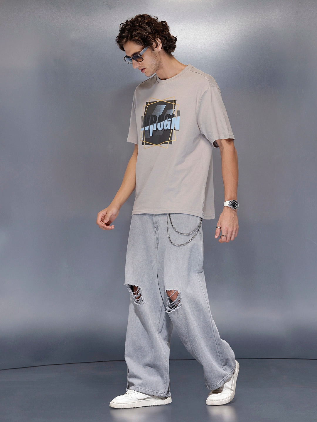 Men’s Grey oversized graphic T-shirt | Grey
