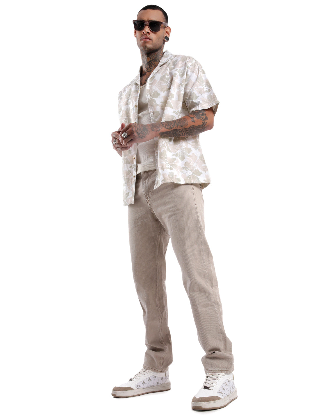 Beige Floral AOP Spoyl Shirt