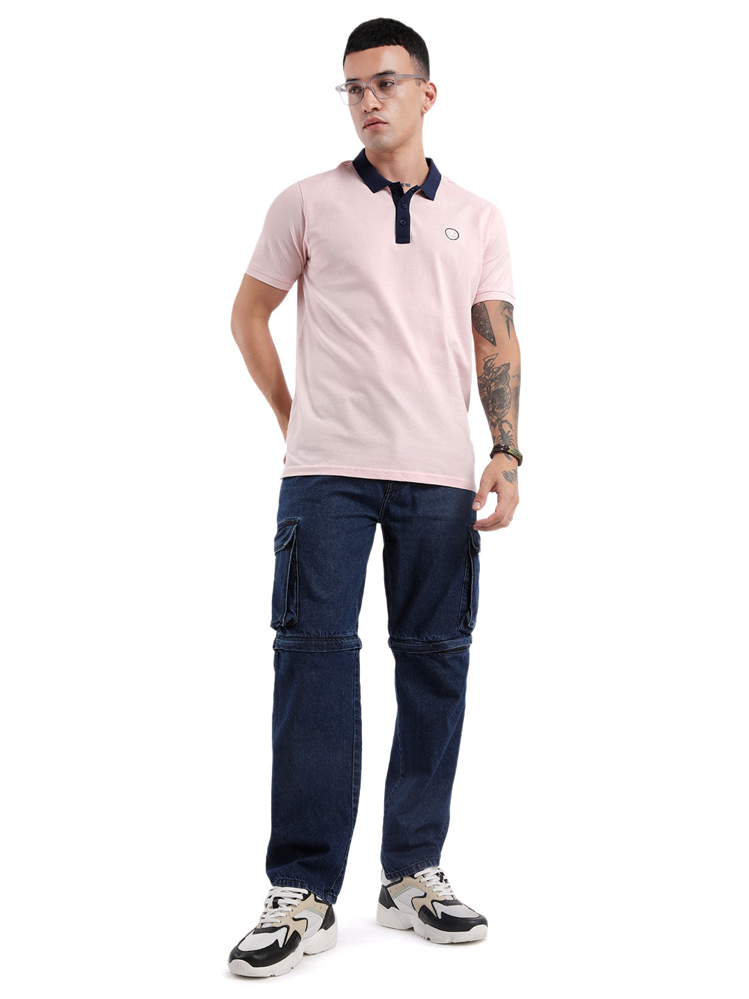 Pink Swerve Contrast Polo T-Shirt