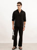 Solid Linen Blend Slim Fit Shirt | Black
