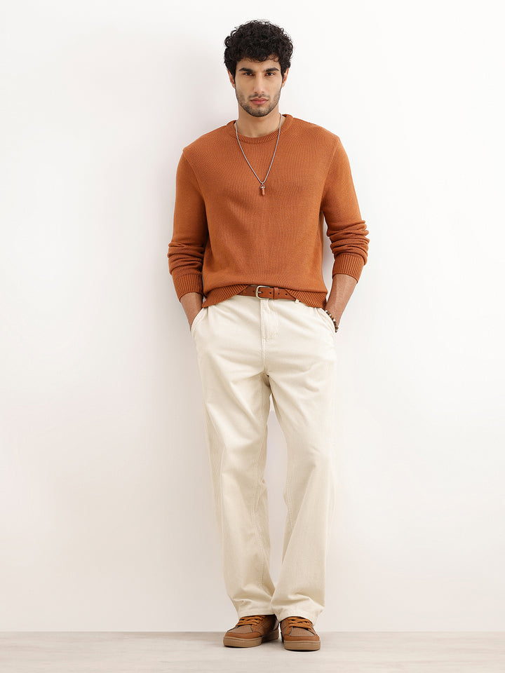 Jacquard Regular Fit Knitted Sweater | Rust