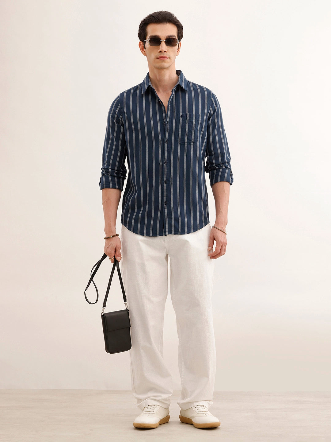 Regular Fit Full Sleeved Striped Shirt | Blue