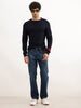 Solid Slim Fit Knitted Sweater | Navy Blue